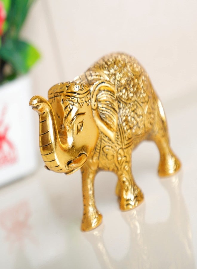 KridayKraft Metal Elephant Statue Medium Size Gold Polish 2 pcs Set for Showpiece Your Home,Office Table & Gift Article,Animal Decorative Showpiece Figurines..., Animal - Image 5